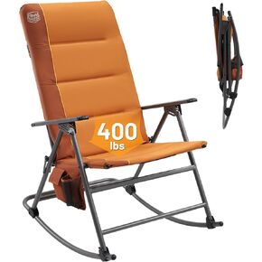 TIMBER RIDGE Oversized Folding Rocking Camping Chair, Padded Outdoor Rocker with High Back, Portable Outdoor Chair for Patio, Garden, Lawn, Supports up to 300 lbs, Grey