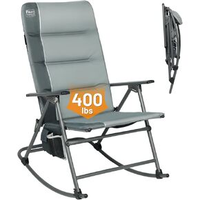 TIMBER RIDGE Oversized Folding Rocking Camping Chair, Padded Outdoor Rocker with High Back, Portable Outdoor Chair for Patio, Garden, Lawn, Supports up to 300 lbs, Grey