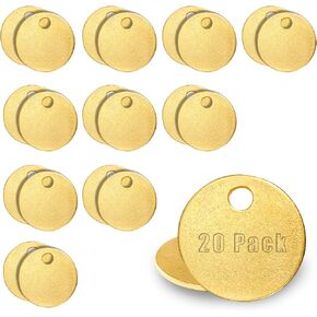 1 Inch Brass Key Tags for Stamping 0.04 Inch Laser Engraving Blank Tags Stamp Solid Brass Round Tag for Blank Pet Tags for Dogs, Chits for Pipe Valve, Key Labels, Metal Plant Tags (20 Pack)