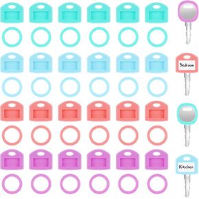 40PCS Key Cover, Rubber Key Caps, Color Key Tags with Labels, 2 Styles Key Identifiers Covers Key Sleeve Toppers for House Key Identifiers Organization(4 Color)