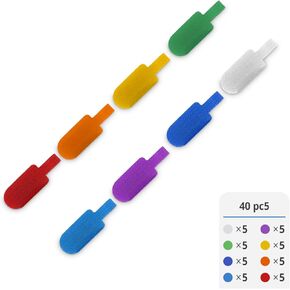40 PCS Cable Labels, Cable Ties, Cable Write-on Label, Fastening Cable Tags with Hook & Loop, Reusablet for Organizing Home,Office, Data Centers Wires Management & Identification, 8 Colors