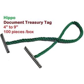 4 Inch Short Length Metal End Green Cord Treasury Tag - Pack of 200 Highly Durable Fastening or Binding Filing Instrument Ideal for Home, School, Office, Factory and Hospital by Yosogo