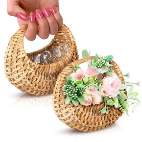 2Pcs Small Wicker Basket with Handle - Flower Girl Baskets for Weddings Rattan Basket Wedding Gift Flower Basket - Wicker Baskets Decorative Baskets for Home Decor Willow Basket Wicker Storage Basket