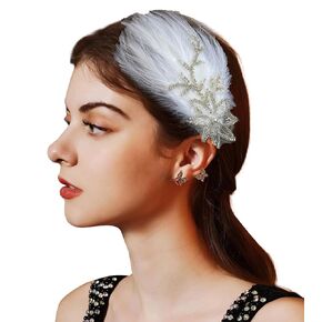 1920S White Hair Accessories Feather Headpiece Fascinator Bead Pearl - Elegant Cocktail Party Accessory For Women