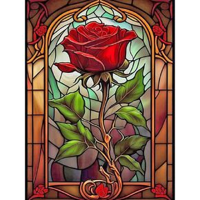 QENSPE Diamond Art Painting Kits for Adults and Beginners,Red Rose Round Full Drill Diamond Dots Paintings,5D DIY Arts and Crafts Gem Art Painting Kits 12x16inch