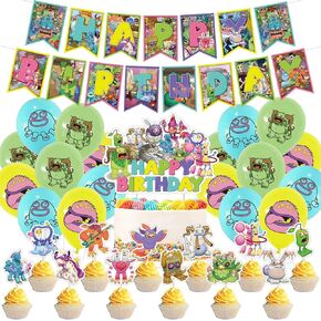 Singing Monsters Birthday Party Supplies,Singing Monsters theme birthday party supplies include Cupcake decoration, cake decoration, banner , balloons.