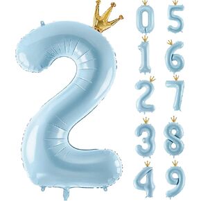 Number 9 Balloon with Crown, Large number balloons 40 inch, 9th Birthday Party Decorations Supplies 9 Year Old Birthday Sign Decor, Blue