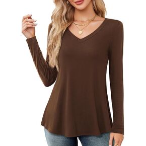 Amoretu Long Sleeve Swing Shirts for Women V Neck T Shirts Loose Fit Tops Casual