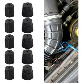 10 PCS Car Air Conditioner Repair Cover Kit, ABS Plastic Anti-slip Stripe Seal, High Pressure Cap and Low Pressure Cap Tight Fit Dustproof Accessories, Universal for Most Cars Trucks (Black)