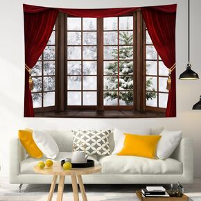 LB Winter Forest Tapestry Wall Hanging Snowy Jungle Pine Tree Wall Tapestry for Bedroom Aesthetic Outside Window Snow Scene Nature Landscape Tapestry for Living Room College Dorm Decor, 60Wx40H inch