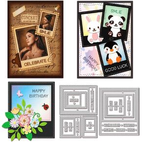 GLOBLELAND Stitched Photo Frames Metal Die Cuts Square Photo Frames Metal Cutting Die Best Wishes Text Die Cuts for DIY Scrapbooking Photo Album Decorative Embossing Paper Card