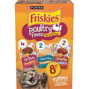 Purina Friskies Poultry Faves Lickable Gravy Cat Food Topper Variety Pack - 8 Count (Pack of 1)