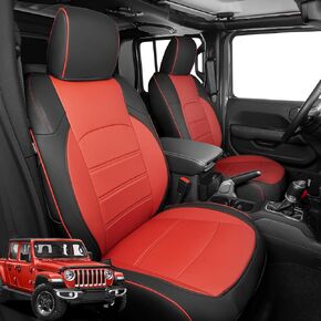 Custom Fit for Jeep Gladiator Seat Covers 2024 2023 2022 2021 2020, Full Set Pickup Breathable Leather Waterproof Car Seat Cover for Jeep Gladiator Accessories 2020-2024（Black & Red