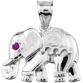 925 Sterling Silver Good Luck Asian Elephant Charm Pendant with Red Zirconia Accent