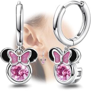Elensan Sterling Silver Earrings for Women Fashion Cartilage Huggie Hoop Charms Mouse Earrings with CZ Hypoallergenic Jewelry Birthday Gift for Women