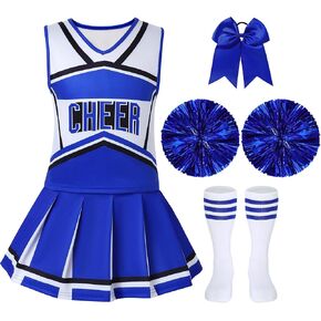Cheerleader Outfit For Girls Halloween Costume For Kids 5-12 Years Cheer Uniform Set Fancy Dress For Party Birthday