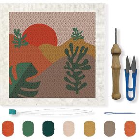 BEUNITONE Punch Needle Kits for Adults Beginner Adjustable Plant Punch Embroidery Kit Square Landscape Rug Yarn Hooking Starter Kit Include Instructions for Living Room Bedroom DIY Craft Gift