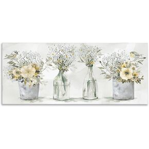 Stupell Industries Farmhouse Floral Bouquets Song Birds Rustic Vases, Designed by Carol Robinson Canvas Wall Art, 40x17, Yellow