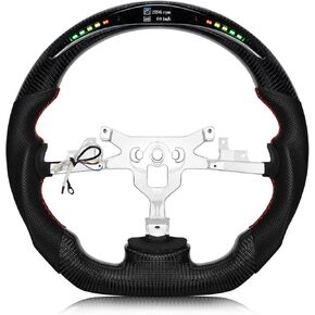 Real Carbon Fiber Steering Wheel For Chevrolet Corvette C6 2006-2011 ZR1 Z06 D-shaped Nappa Perforated Leather Flat-bottom Steering Wheel For Corvette C6 with LED Shift Indicator