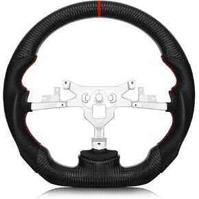 Real Carbon Fiber Steering Wheel For Chevrolet Corvette C6 2006-2011 ZR1 Z06 D-shaped Nappa Perforated Leather Flat-bottom Steering Wheel For Corvette C6 with LED Shift Indicator