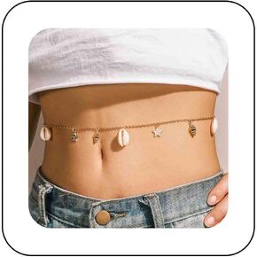 Layered Rhinestone Waist Body Chain Gold Plated Satellite Chain Belly Belt Sexy Beach Bikini Stomach Chain Body Accessories for Women Teen Girls