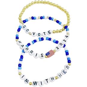 Kamala Harris Bracelets 2024 US President Campaign Vote Bracelet Harris Beaded Bracelets Kamala Harris Merchandise Bracelet for Women Men