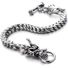 COOLSTEELANDBEYOND Mens Biker Stainless Steel Dragon Curb Chain Bracelet Toggle Clasp Gothic Style
