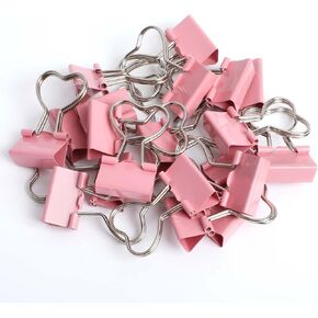 25 Pieces Cute Binder Clips, Pink Metal Paper Clamp Heart Hollow Binder Paper Clips for Office School Home Supplies