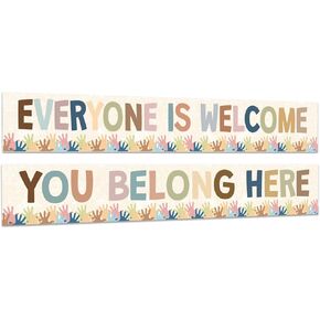 Whaline 2Pcs Boho Motivational Classroom Banners Colorful Welcome Posters Positive Wall Banner Set with 70 Glue Points for Back to School Classroom Bulletin Board Decor, 61 x 9.4 in