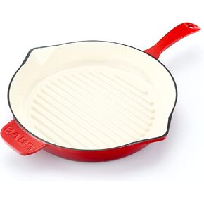 Lava Enameled Cast Iron Mini Ceramic Grill Pan - 6 inch Square, Small Cast Iron Skillet with White Ceramic Enamel Coated Interior, Baby Collection (Red)