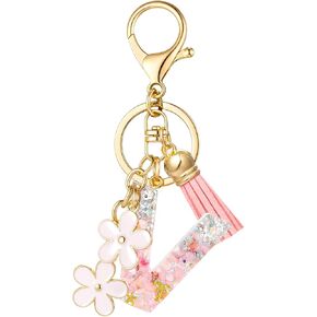SELOVO Girls Pink Flower Chain Cute Keychain Initial Keychain Key Chain for Women
