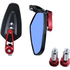 Universal CNC Aluminum Alloy Black Motorcycle Bar End Mirrors Side Folding 22MM 7/8" inch Handlebar Mirror RearView For M6/M8 Street Bike Scooter Motorbike Motocross (Red)