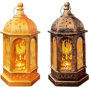AmFor رمضان الفوانيس LED عيد مبارك مصابيح شمعة - 2 قطعة خمر زينة رمضان أضواء العيد LED عيد مبارك شمعة مصباح الشموع شنقا فانوس للمنزل منضدية حفل زفاف in Kuwait