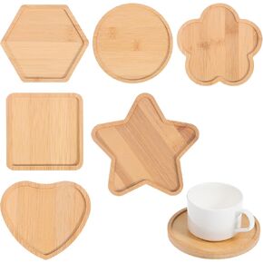 VILLCASE 6pcs Wooden Mosaic Base, Assorted Shapes Blank Coasters Trays, Mosaic Substrates Drinking Cup Coaster Wood Decorative Tray for DIY Plate Ornaments Mosaic Making Crafts