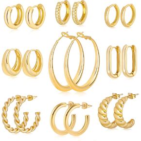 Earrings 9 Pairs 14K Gold Plated Hoop Earrings for Women Gold Twisted Hoops Earrings Jewelry for Women Gifts