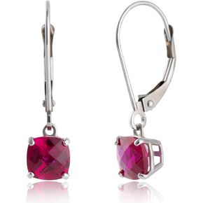 10k White Gold Princess Cut Birthstone Square Stud Earrings for Women