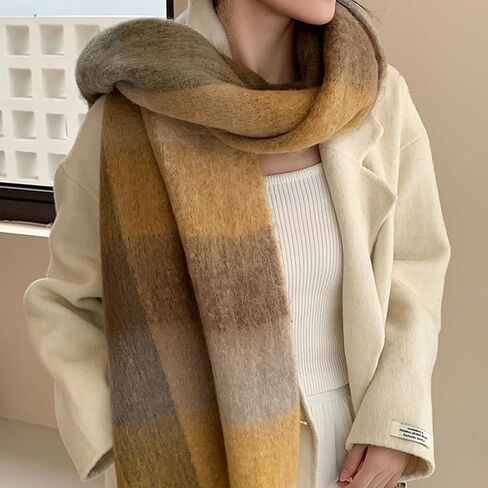 Winter Scarf Women Oversized Plaid Scarf Large Chunky Blanket Scarf Thick Warm Shawl Wraps with Tassels in Saudi Arabia
