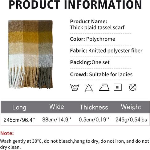 Winter Scarf Women Oversized Plaid Scarf Large Chunky Blanket Scarf Thick Warm Shawl Wraps with Tassels in Saudi Arabia