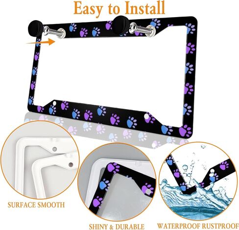 Paw Print License Plate Frame Purple License Plate Frames Funny Auto Accessory Bracket Aluminum Metal License Plate Cover for Women Men (Set of 2, 12.3" x 6.3") in Kuwait