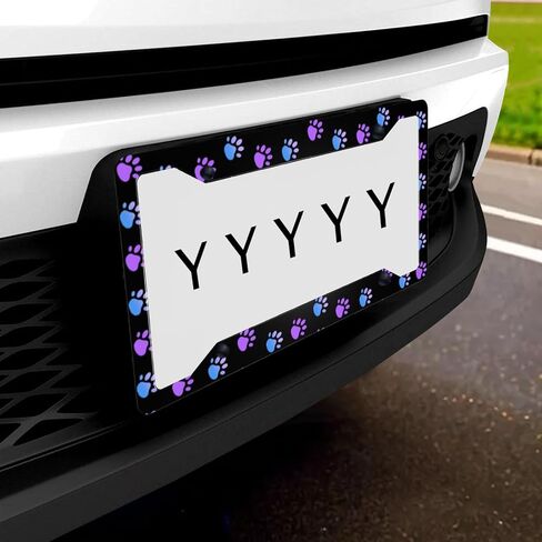 Paw Print License Plate Frame Purple License Plate Frames Funny Auto Accessory Bracket Aluminum Metal License Plate Cover for Women Men (Set of 2, 12.3" x 6.3") in Kuwait