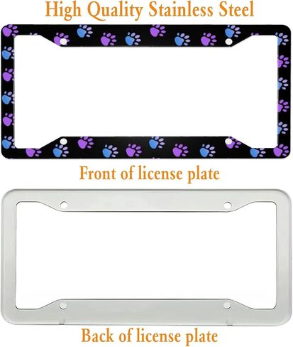Paw Print License Plate Frame Purple License Plate Frames Funny Auto Accessory Bracket Aluminum Metal License Plate Cover for Women Men (Set of 2, 12.3" x 6.3") in Kuwait