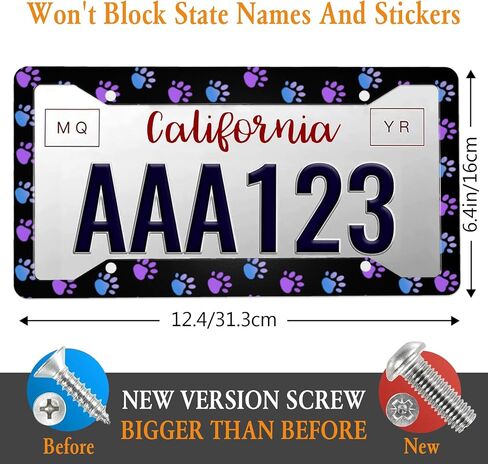 Paw Print License Plate Frame Purple License Plate Frames Funny Auto Accessory Bracket Aluminum Metal License Plate Cover for Women Men (Set of 2, 12.3" x 6.3") in Kuwait