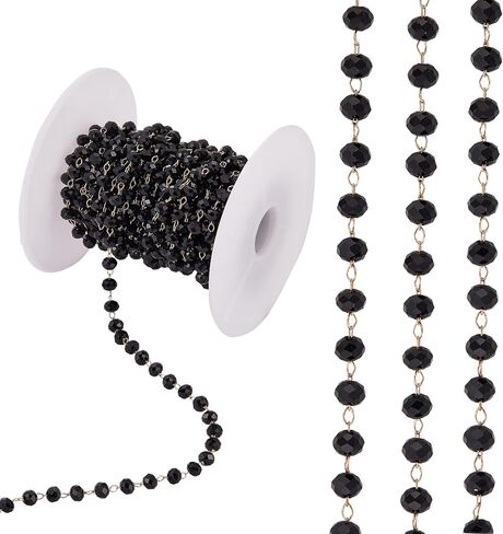 1 Roll 5M Black Faceted Glass Beads Chain Necklace Copper Cable Chain Bulk for Eyeglass Chain Necklace Bracelet Jewelry Making in Kuwait
