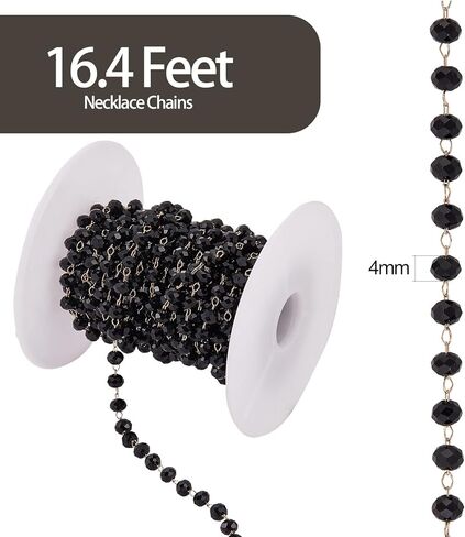 1 Roll 5M Black Faceted Glass Beads Chain Necklace Copper Cable Chain Bulk for Eyeglass Chain Necklace Bracelet Jewelry Making in Kuwait