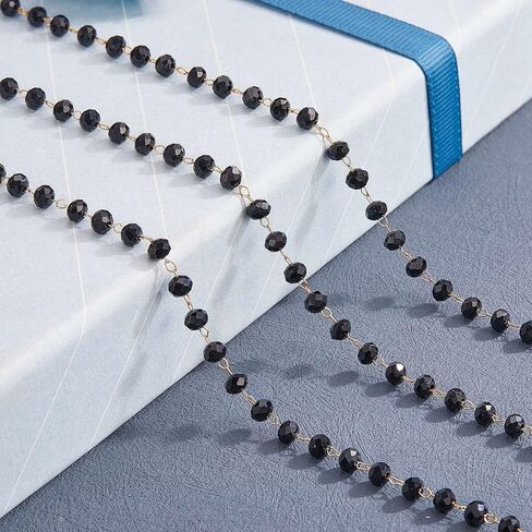 1 Roll 5M Black Faceted Glass Beads Chain Necklace Copper Cable Chain Bulk for Eyeglass Chain Necklace Bracelet Jewelry Making in Kuwait