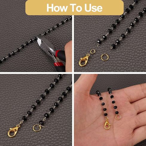 1 Roll 5M Black Faceted Glass Beads Chain Necklace Copper Cable Chain Bulk for Eyeglass Chain Necklace Bracelet Jewelry Making in Kuwait