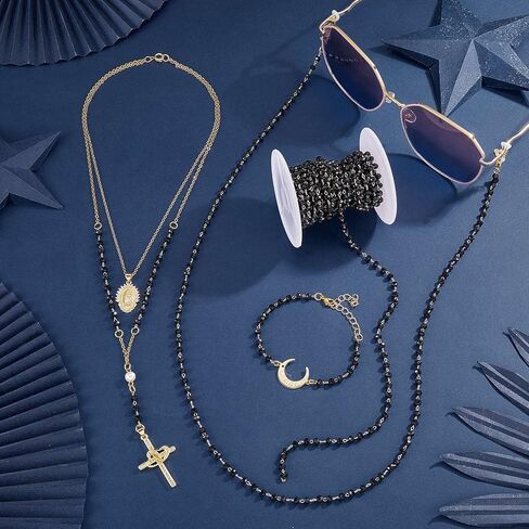 1 Roll 5M Black Faceted Glass Beads Chain Necklace Copper Cable Chain Bulk for Eyeglass Chain Necklace Bracelet Jewelry Making in Kuwait