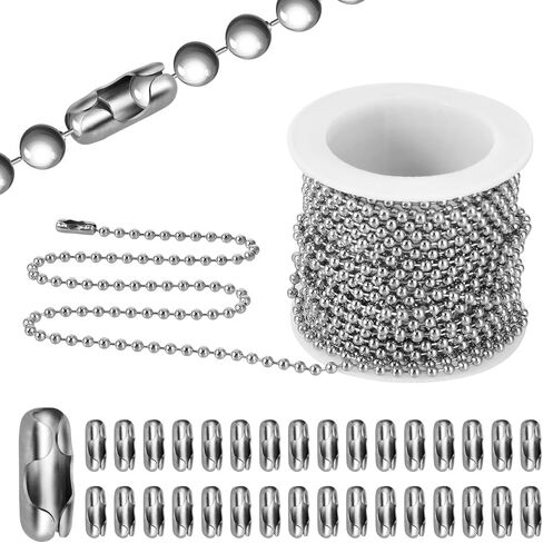 16 Ft Dog Tag Chain, 2.4mm Necklace Chains with 40 Connectors, Light Pull Chain Extension for Beaded Dog Tag Necklace, Pull Chain DIY Bracelets Keychain Craft in Saudi Arabia