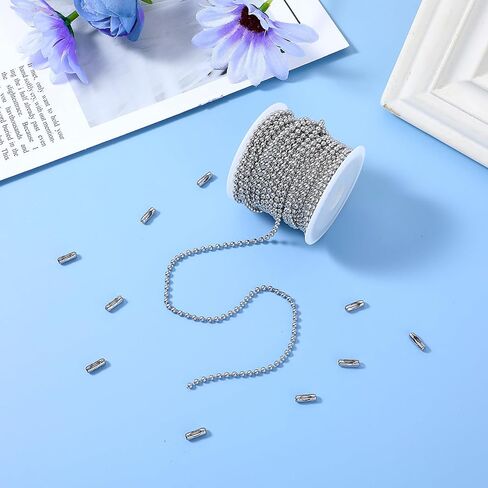 16 Ft Dog Tag Chain, 2.4mm Necklace Chains with 40 Connectors, Light Pull Chain Extension for Beaded Dog Tag Necklace, Pull Chain DIY Bracelets Keychain Craft in Saudi Arabia