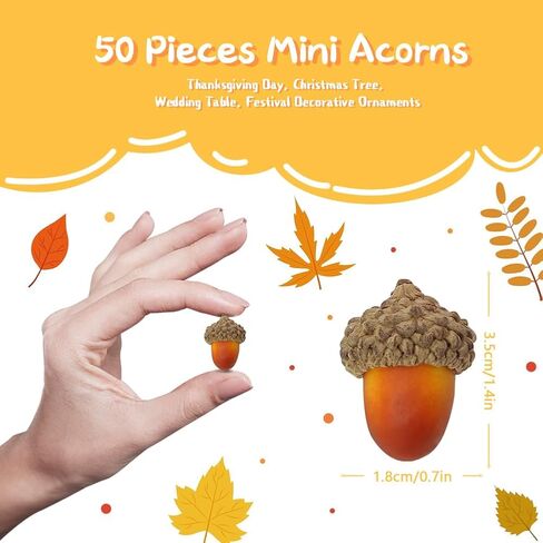50 Pcs Mini Artificial Lifelike Golden Brown Acorns with Natural Cap Simulation Oak Nut for Crafts, Wedding, Home Vase Filler, Photo Booth Studio Props, Autumn Thanksgiving Christmas Decor in Saudi Arabia